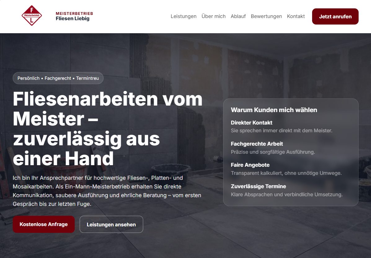 Bild der Handwerker Webseite von Fliesen Liebig